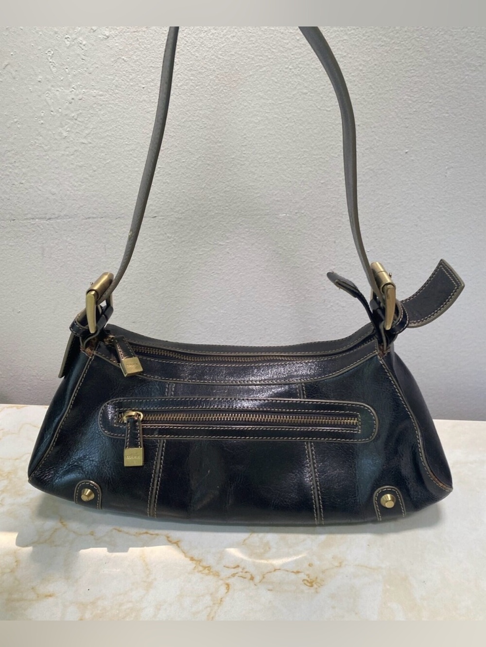 Vintage Y2K Maxx New York Black Leather Buckle Shoulder Hobo Bag